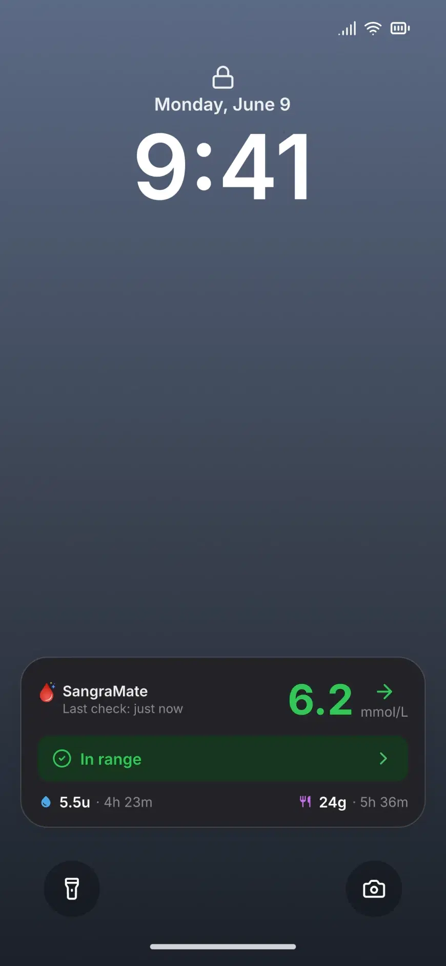 SangraMate live glucose on the iPhone Lock Screen